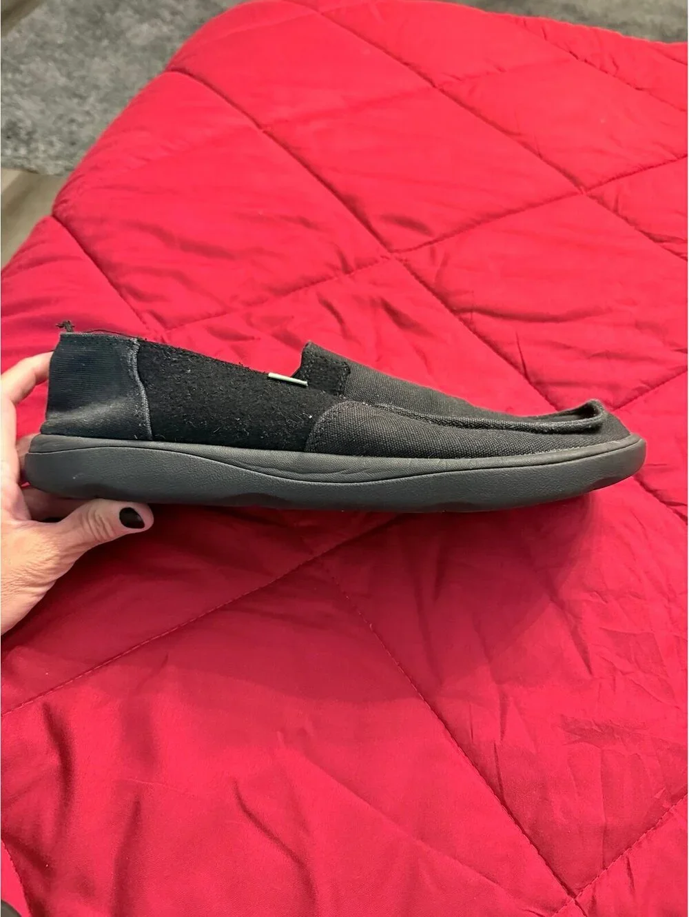 Sanuk Men’s Vagabond Sidewalk Surfers Black Canvas Slip-On Shoes Size 12